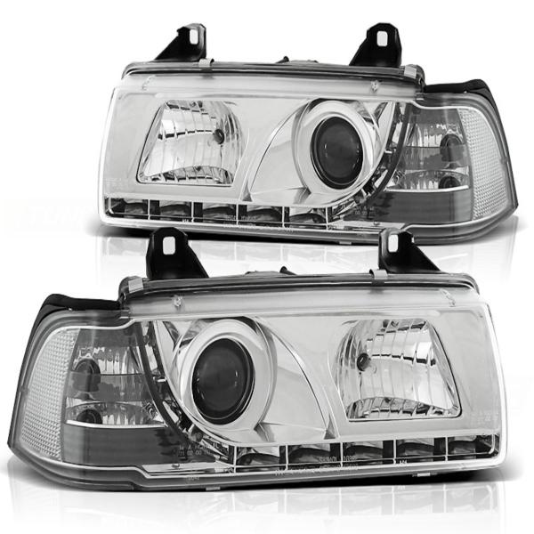 Scheinwerfer LED Tagfahrlicht Optik für BMW 3er E36 Cabrio Coupe Bj. 92-99 Chrom