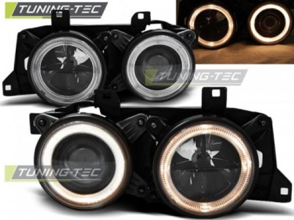 Scheinwerfer Angel Eyes für BMW 5er E34 7er E32 Bj. 86-95 Schwarz