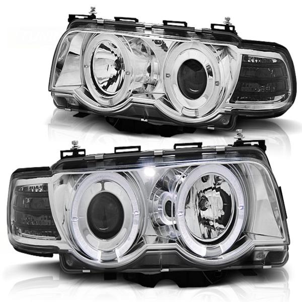 Scheinwerfer Angel Eyes für BMW 7er E38 Facelift Bj. 98-01 Chrom