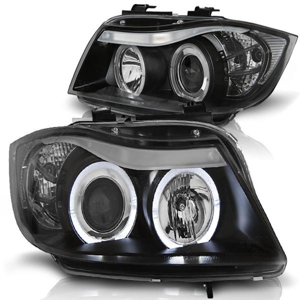 LED Angel Eyes Scheinwerfer für BMW 3er E90/E91 05-08 schwarz