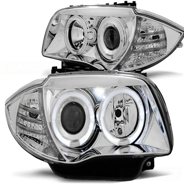 Scheinwerfer Angel Eyes für BMW 1er E81 E82 E87 E88 Bj. 04-11 Chrom