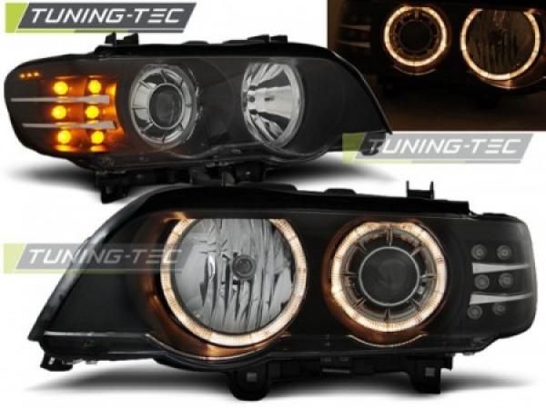 Xenon Scheinwerfer Angel Eyes für BMW X5 E53 Bj. 99-03 Schwarz mit LED Blinker