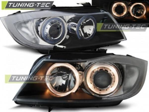 Scheinwerfer Angel Eyes für BMW 3er E90 E91 Bj. 05-08 Schwarz
