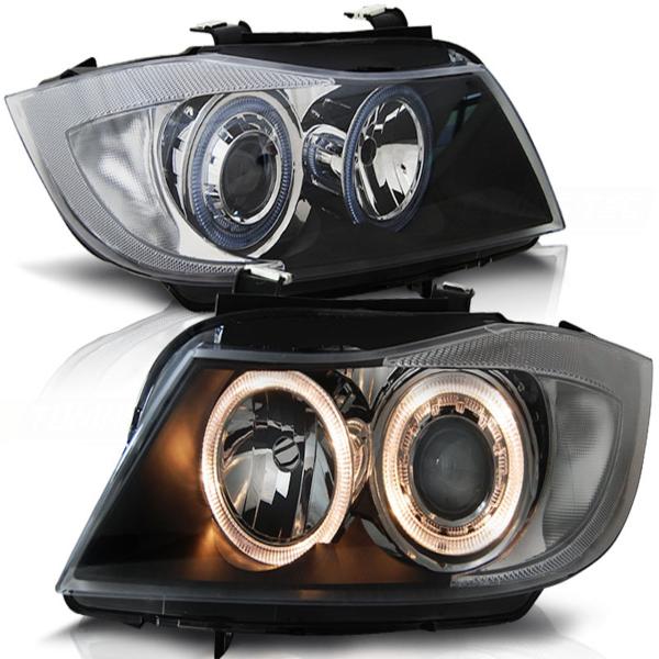 Scheinwerfer Angel Eyes für BMW 3er E90 E91 Bj. 05-08 Schwarz