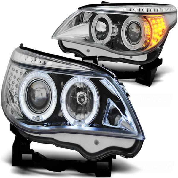 LED Angel Eyes Scheinwerfer für BMW 5er E60/E61 03-07 chrom mit LED Blinker