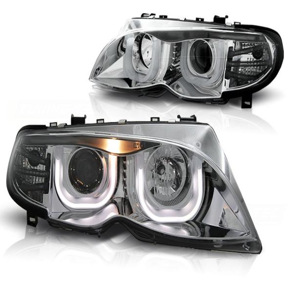 Scheinwerfer 3D Angel Eyes für BMW 3er E46 Limo Touring Bj. 01-05 Chrom