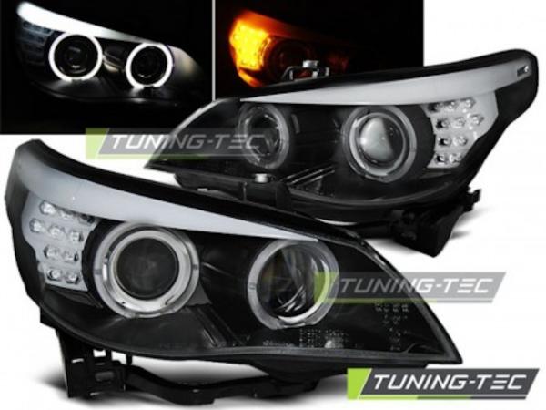 Scheinwerfer Angel Eyes für BMW 5er E60 E61 Bj. 03-07 Schwarz mit LED Blinker