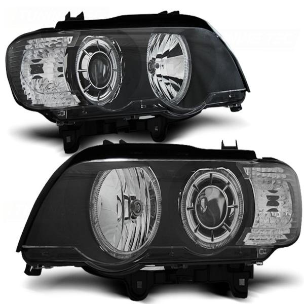 Xenon Scheinwerfer LED Angel Eyes für BMW X5 E53 Bj. 99-03 Schwarz