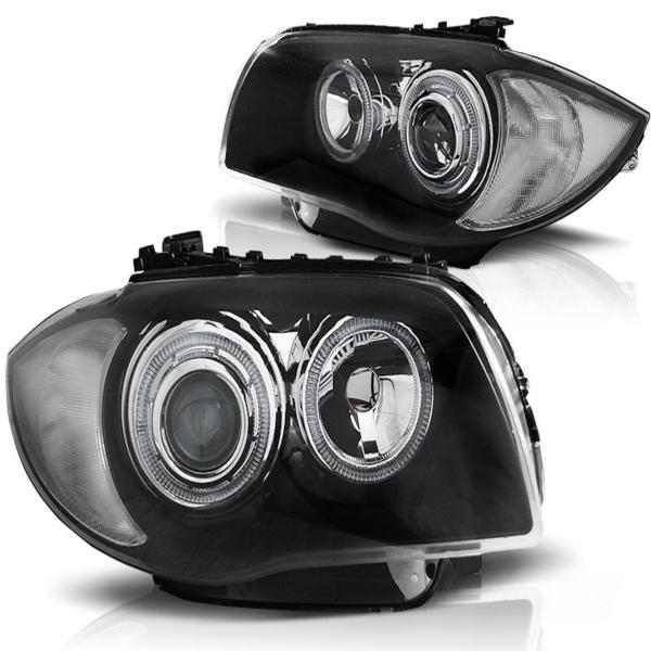 LED Angel Eyes Scheinwerfer für BMW 1er E81, E82, E87, E88 04-11 schwarz