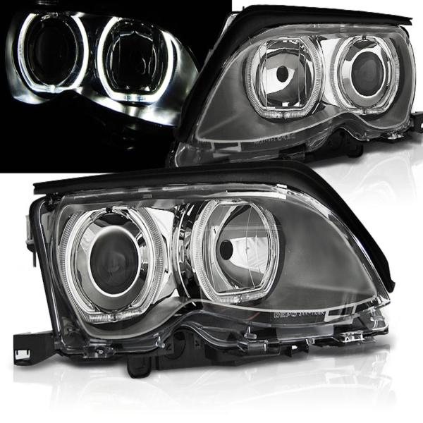Scheinwerfer LED Angel Eyes für BMW 3er E46 Limo Touring Bj. 01-05 Chrom