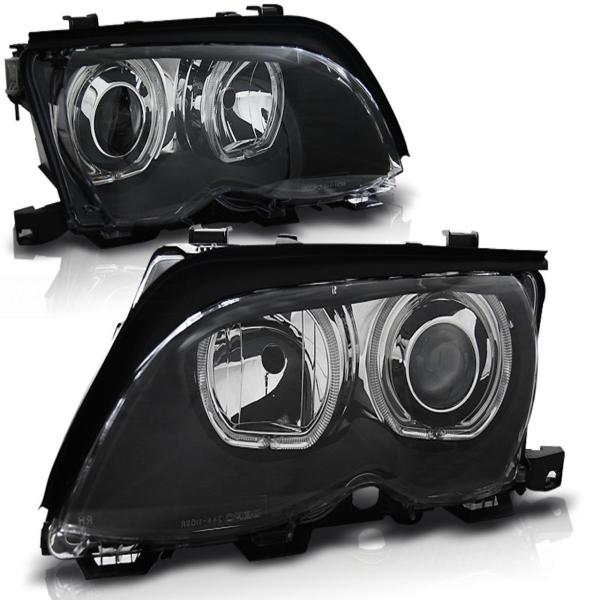 Scheinwerfer LED Angel Eyes für BMW 3er E46 Limo Touring Bj. 01-05 Schwarz