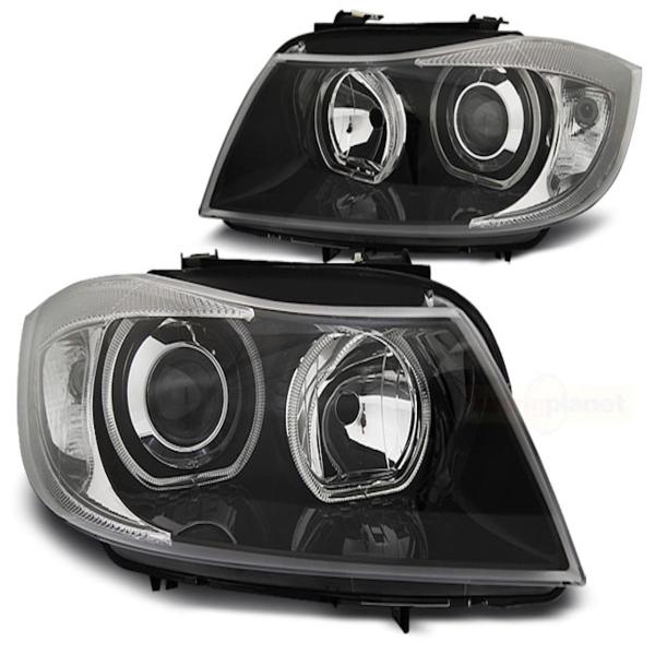 Scheinwerfer Angel Eyes für BMW E90/E91 Bj. 03/2005-2008 Schwarz weiße LED Ringe