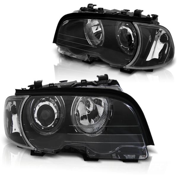 LED Angel Eyes Scheinwerfer für BMW 3er E46 Coupe / Cabrio 99-03 schwarz Set