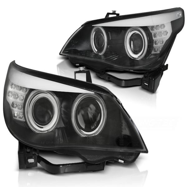 Scheinwerfer CCFL Angel Eyes für BMW 5er E60 E61 03-07 Schwarz mit LED Blinker
