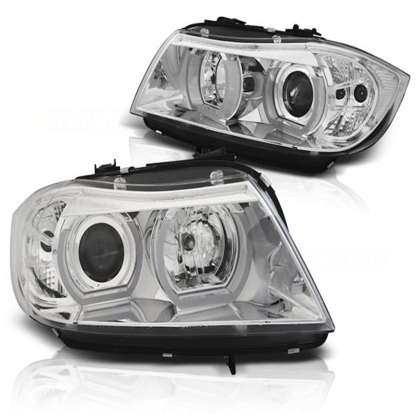 Scheinwerfer 3D Angel Eyes für BMW 3er E90 E91 Bj. 05-08 Chrom