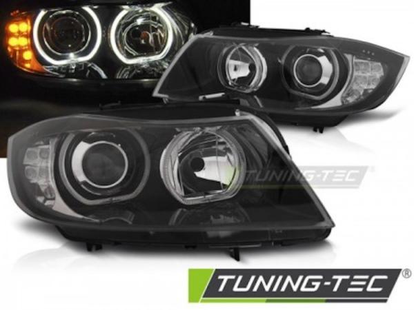 Scheinwerfer LED Angel Eyes für BMW 3er E90 E91  05-08 Schwarz mit LED Blinker