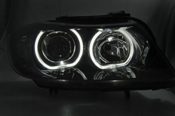 Scheinwerfer LED Angel Eyes für BMW 3er E90 E91  05-08 Schwarz mit LED Blinker