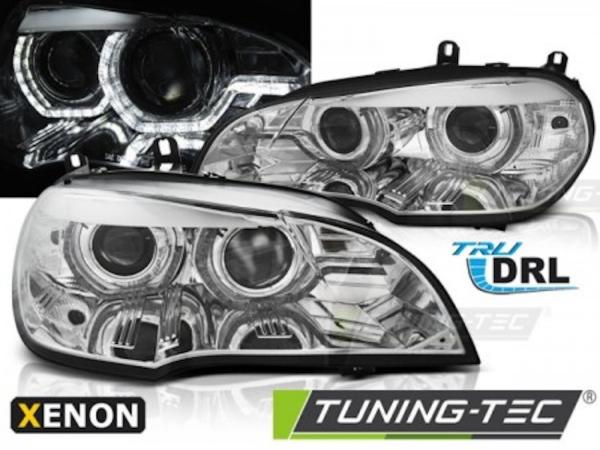 Xenon Scheinwerfer DRL LED Tagfahrlicht für BMW X5 E70 Bj. 07-10 Chrom