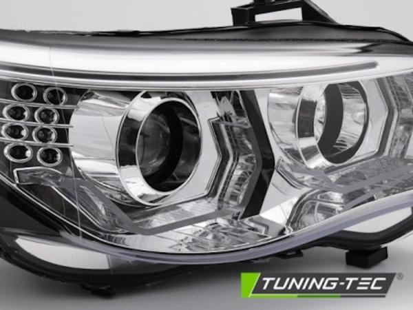 Scheinwerfer 3D Angel Eyes für BMW 5er E60 E61 Bj. 03-07 Chrom mit LED Blinker