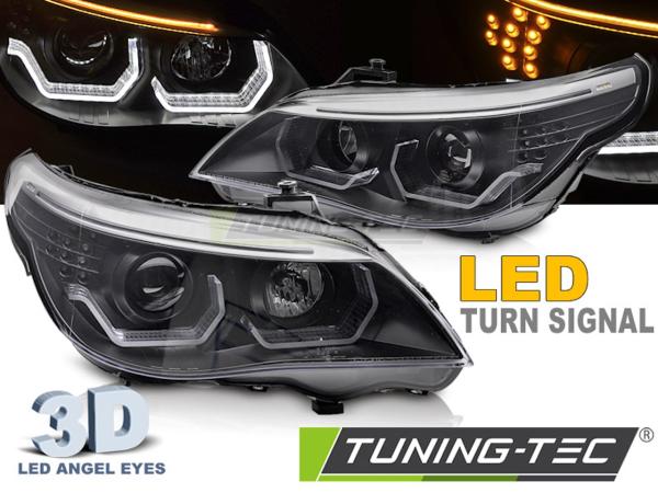 3D LED Angel Eyes Scheinwerfer für BMW 5er E60 / E61 03-07 schwarz LED Blinker
