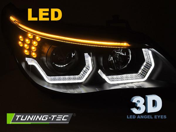 3D LED Angel Eyes Scheinwerfer für BMW 5er E60 / E61 03-07 schwarz LED Blinker