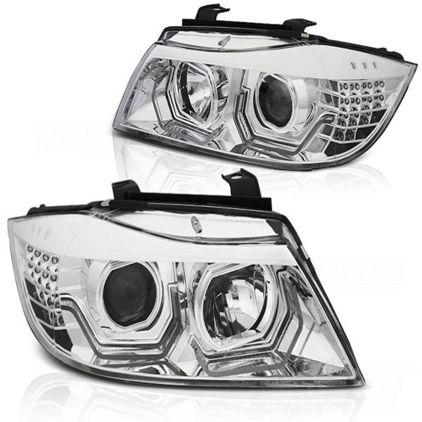 3D LED Angel Eyes Scheinwerfer für BMW 3er E90/E91 05-08 chrom mit LED Blinker
