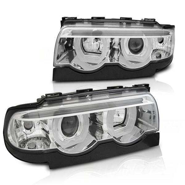 Scheinwerfer 3D Angel Eyes für BMW 7er E38 Bj. 94-01 Chrom