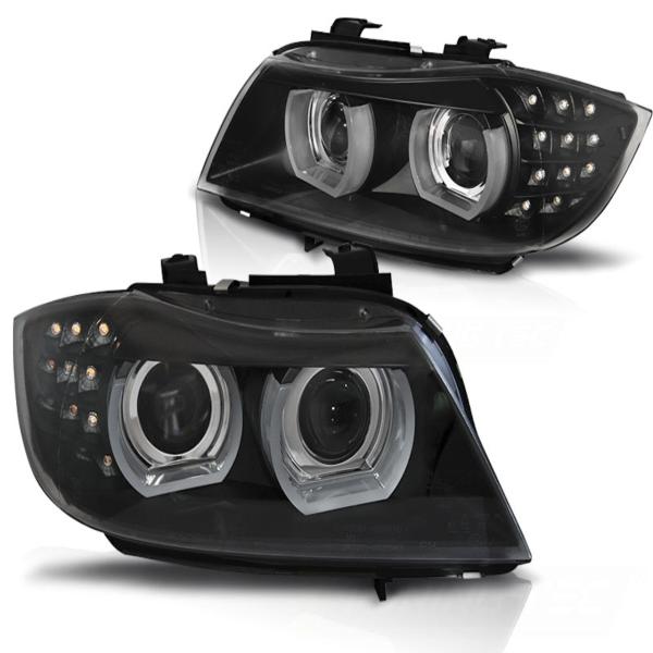 Xenon Scheinwerfer 3D Angel Eyes für BMW 3er E90 E91 LCI Bj. 09-12 Schwarz AFS