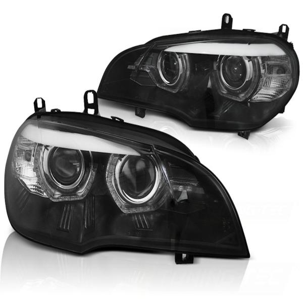 LED DRL Scheinwerfer 3D Angel Eyes für BMW X5 E70 Bj. 07-13 Schwarz