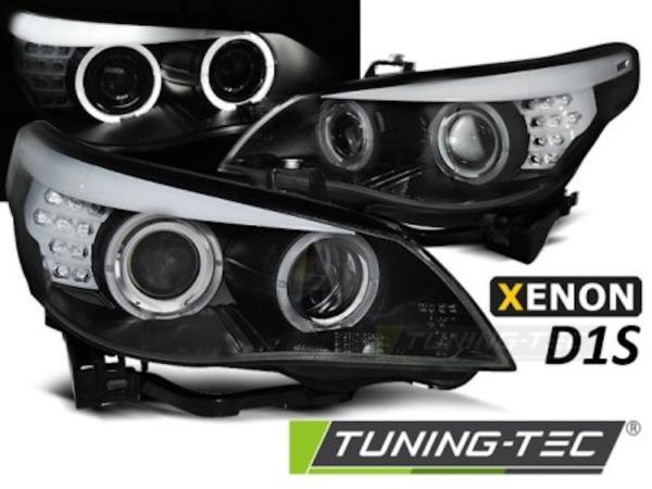 Xenon Scheinwerfer Angel Eyes für BMW 5er E60 E61 Bj. 05-07 Schwarz LED Blinker