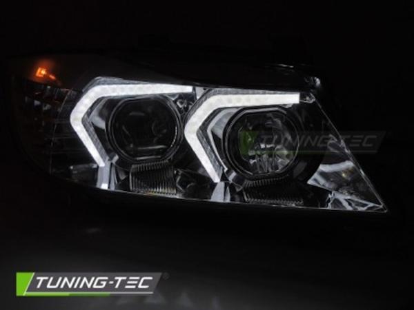 LED Angel Eyes Scheinwerfer Set für BMW 3er E90/E91 05-08 chrom mit LED Blinker
