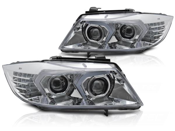 VOLL LED Angel Eyes Scheinwerfer Set für BMW 3er E90/E91 05-08 chrom