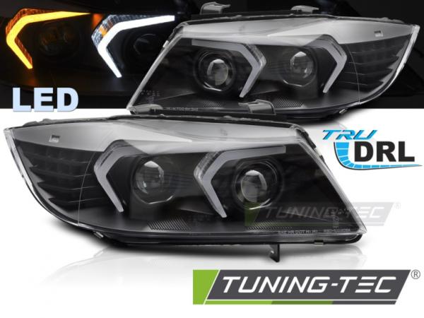 VOLL LED Angel Eyes Scheinwerfer Set für BMW 3er E90/E91 05-08 schwarz