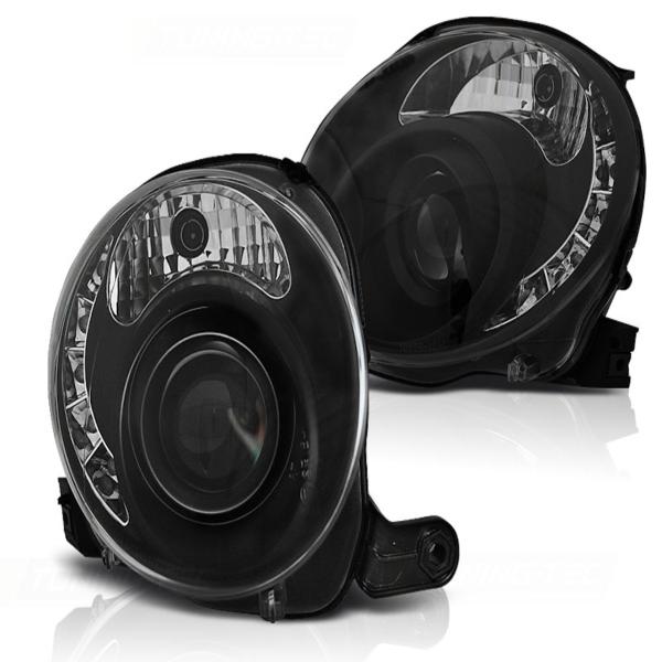 Scheinwerfer LED Tagfahrlicht Optik für Fiat 500 Bj. 07-15 Schwarz