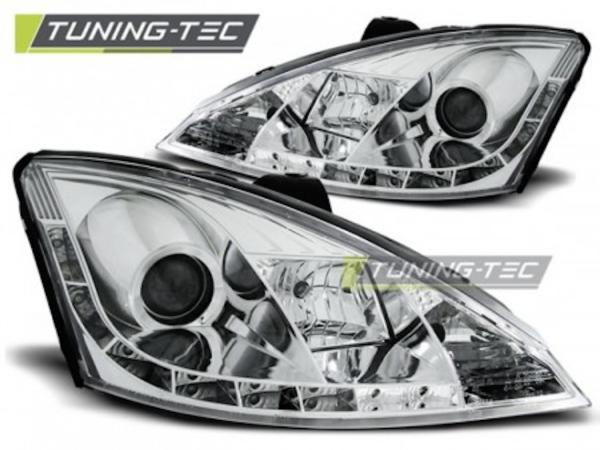 Scheinwerfer LED Tagfahrlicht Optik für Ford Focus MK1 Facelift Bj. 01-04 Chrom