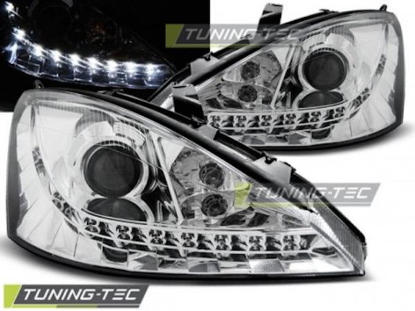Scheinwerfer LED Tagfahrlicht Optik für Ford Focus MK1 Bj. 98-01 Chrom