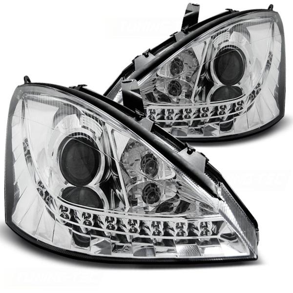Scheinwerfer LED Tagfahrlicht Optik für Ford Focus MK1 Bj. 98-01 Chrom