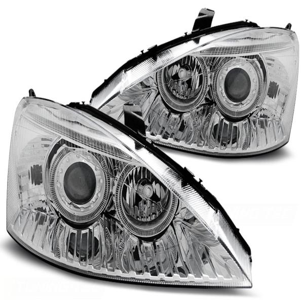 Scheinwerfer Angel Eyes für Ford Focus MK1 Facelift Bj. 01-04 Chrom