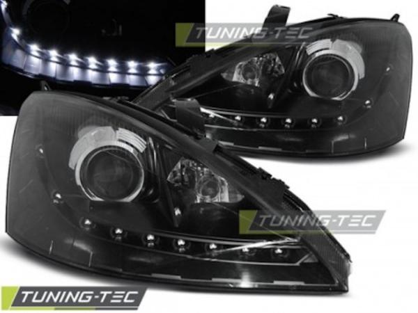 Scheinwerfer LED Tagfahrlicht Optik für Ford Focus MK1 Facelift 01-04 Schwarz