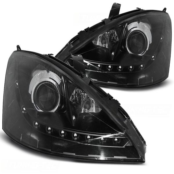Scheinwerfer LED Tagfahrlicht Optik für Ford Focus MK1 Facelift 01-04 Schwarz