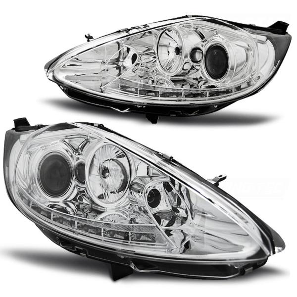 Scheinwerfer LED Tagfahrlicht Optik für Ford Fiesta MK7 Bj. 08-12 Chrom