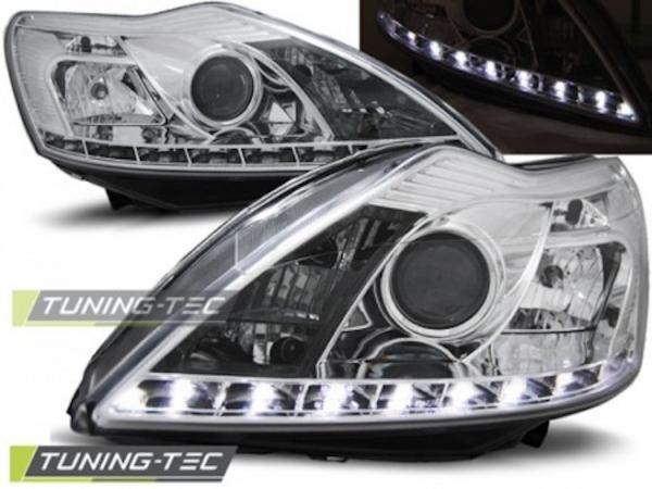 Scheinwerfer LED Tagfahrlicht Optik für Ford Focus MK2 Facelift Bj. 08-10 Chrom