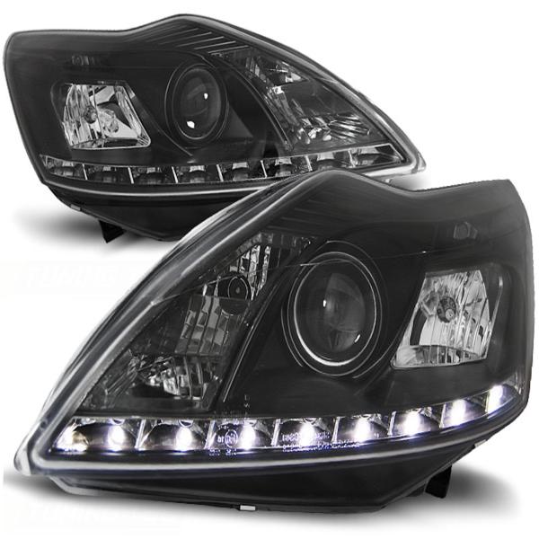 Scheinwerfer LED Tagfahrlicht Optik für Ford Focus MK2 Facelift 08-10 Schwarz