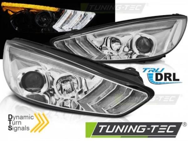 Scheinwerfer DRL LED Tagfahrlicht für Ford Focus 3 15-18 Chrom mit dynamische Blinker