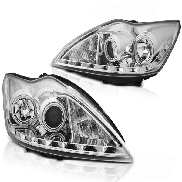 Scheinwerfer CCFL Angel Eyes für Ford Focus 2 Facelift Bj. 08-10 Chrom