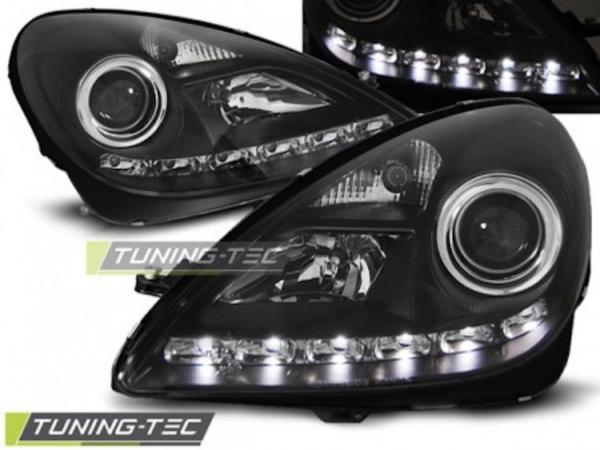 Scheinwerfer LED Tagfahrlicht Optik für Mercedes SLK R171 Bj. 04-11 Schwarz