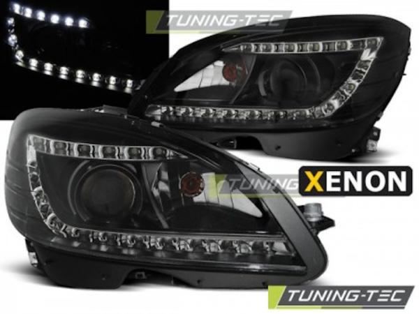 Xenon Scheinwerfer LED Tagfahrlicht Optik für Mercedes C-Klasse W204 07- Schwarz