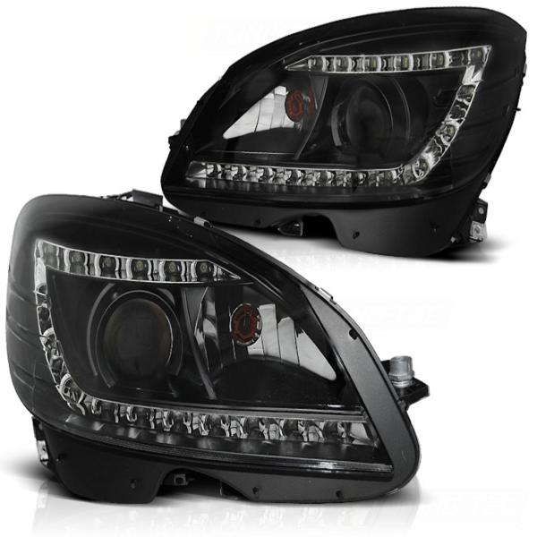 Xenon Scheinwerfer LED Tagfahrlicht Optik für Mercedes C-Klasse W204 07- Schwarz