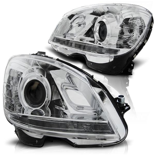 Scheinwerfer DRL LED Tagfahrlicht für Mercedes C-Klasse W204 Bj. 07-10 Schwarz