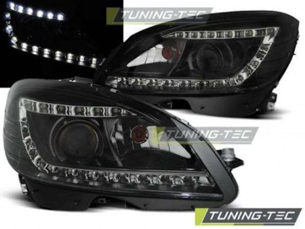 Scheinwerfer LED Tagfahrlicht Optik für Mercedes C-Klasse W204 Bj. 07-10 Schwarz